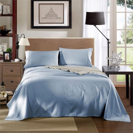 KENSINGTON 1200TC COTTON SHEET SET IN STRIPE-KING - CHAMBRAY (BLUE)