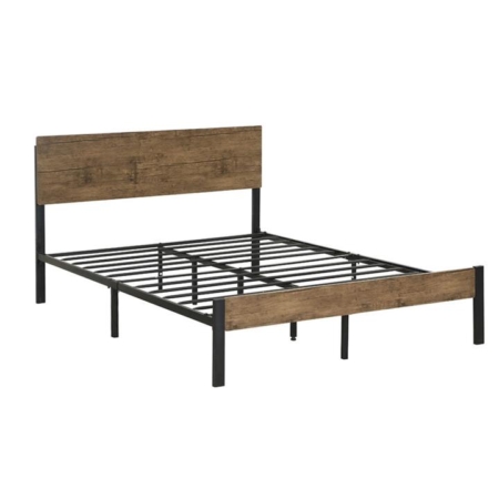 Levede Metal Bed Frame Queen Size Mattress Base Platform Wooden Headboard Brown