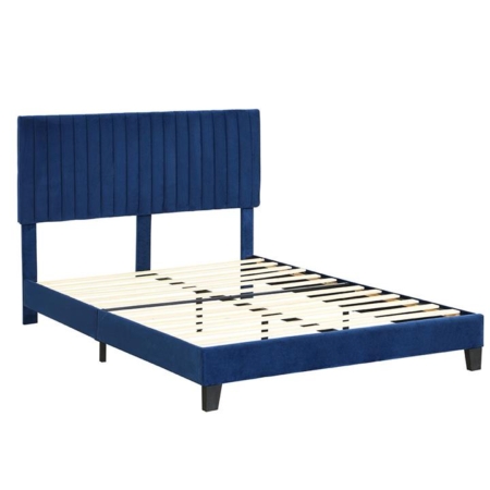 Levede Bed Frame Queen Size Mattress Base Platform Wooden Velevt Headboard Blue