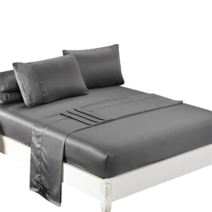 DreamZ Silky Satin Sheets Fitted Flat Bed Sheet Pillowcases Summer Single Grey