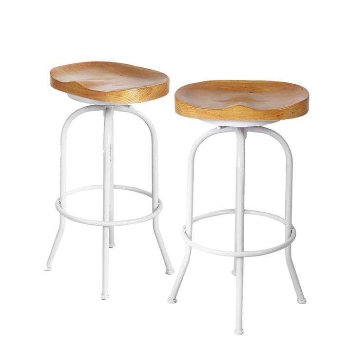 Levede Industrial Bar Stools Kitchen Stool Wooden Barstools Swivel Chair White