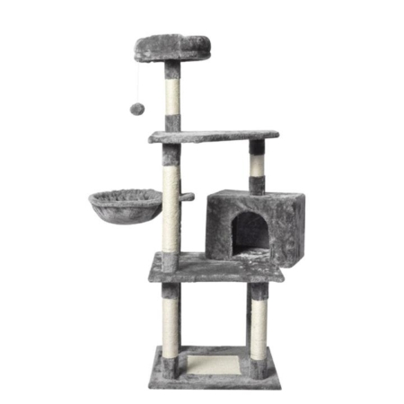 PaWz Cat Tree Toy Scratching Post Scratcher Tower Condo Wooden House Grey 130cm