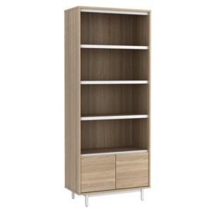 Rachel 4-Tier Bookcase Display Shelf Storage Cabinet W/ 2-Doors Oak/White