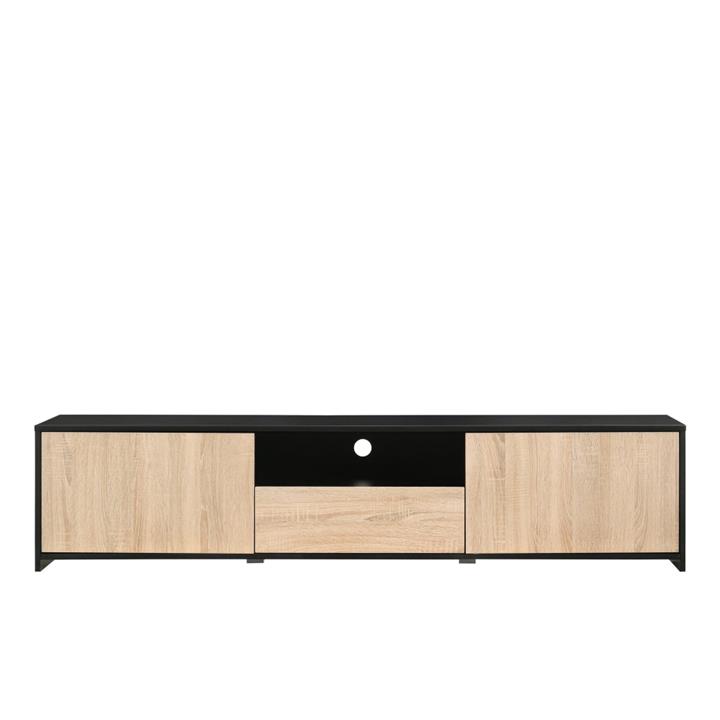 Elly Lowline Entertainment Unit TV Stand 180cm W/ 2-Doors 1-Drawer - Black/Oak