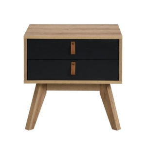 Pam Modern Scandinavian Nightstand Bedside Table W/ 2 Drawers - Oak/Black