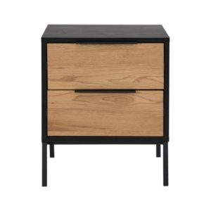Barbara Modern Scandinavian Nightstand Bedside Table W/ 2 Drawers - Black/Oak