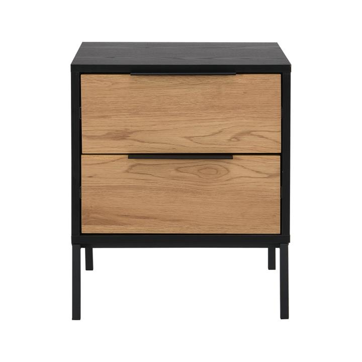 Barbara Modern Scandinavian Nightstand Bedside Table W/ 2 Drawers - Black/Oak