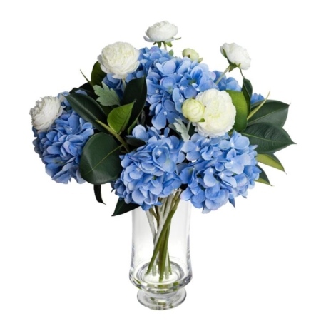 Hydrangea Artificial Fake Plant Decorative Mixed Arrangement 50cm In Glass