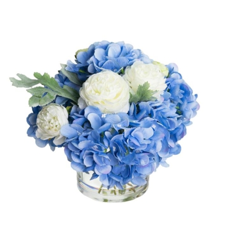 Hydrangea Artificial Fake Plant Decorative Mixed Arrangement 25cm In Glass