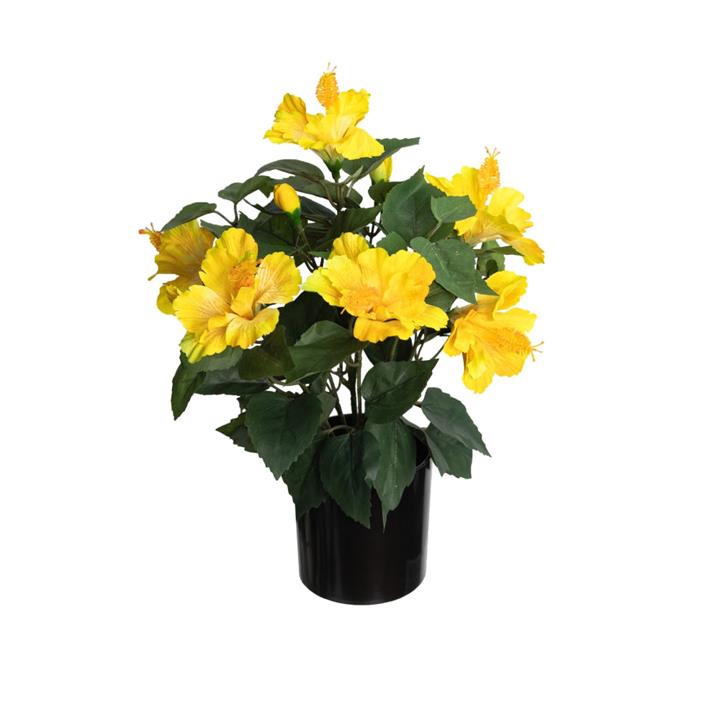 Hibiscus Bush Artificial Fake Plant Decorative 42cm In Pot