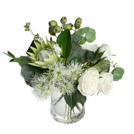 White Native Artificial Fake Plant Decorative Arrangement 40cm In Glass