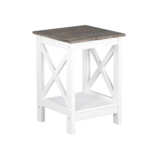 Coastal Wooden Square Open Shelf Side Table - White and Grey