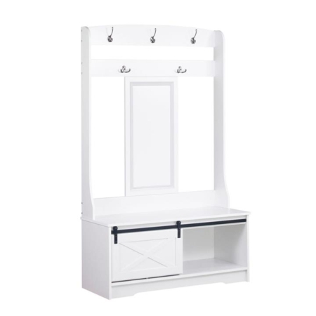 Barndoor Large Modern Coat Rack Hall Tree Shoe Rack Cabinet - White