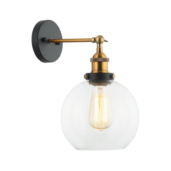 PESINI Wall Light Interior Surface Mounted ES Clear Wine Glass with Antique Brass Bracket