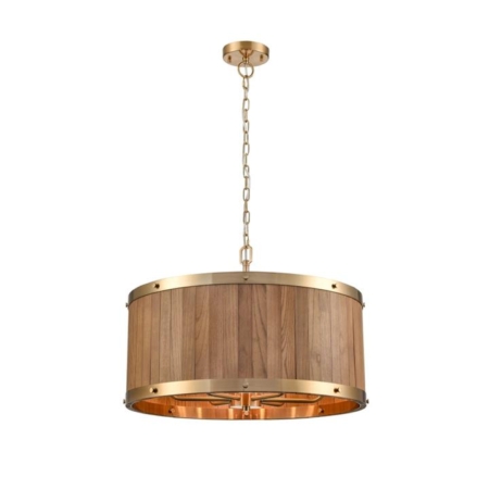 Barque Pendant Lamp Light Interior ESx6 Drum Medium Oak Wood