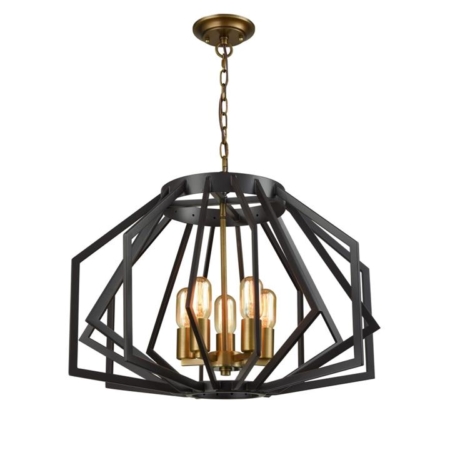 GAMBA Pendant Lamp Light Interior ES X 5 Antique Brass Wide Angular Cage OD600mm