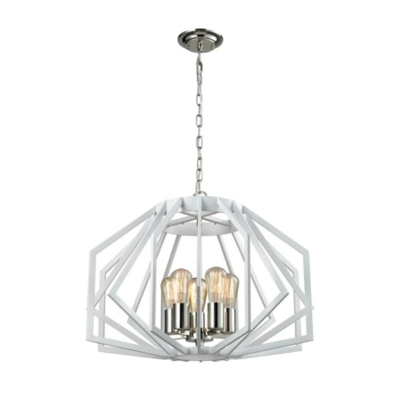 GAMBA Pendant Lamp Light Interior ES X 5 White Wide Angular Cage OD600mm