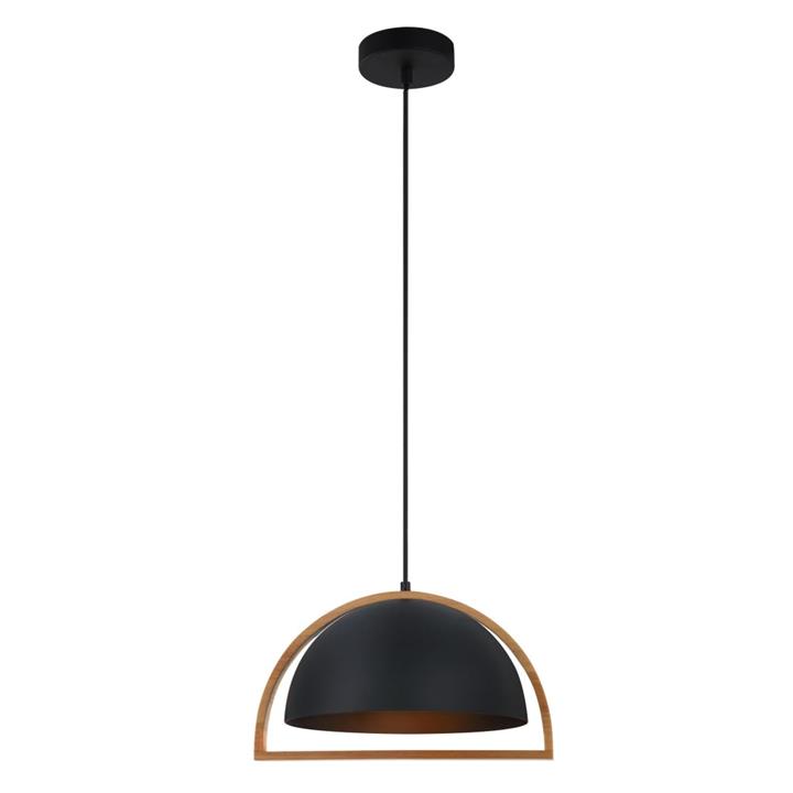 SWING Pendant Lamp Light Interior ES Matte Black Dome with Wood Frame OD370mm