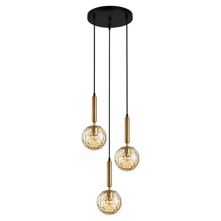 TRATTINO Pendant Lamp Light Interior ES 3X72W Bronze Amber Spherical Glass Enclo Round Base