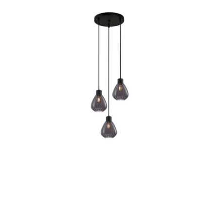 TULIP Pendant Lamp Light Interior ES 3X72W Smokey Black Wine Glass Ribbed Round Base