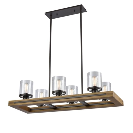 METI Pendant Lamp Light Interior ESx6 Warm Chestnut Wood Rectangular with Clear Glass L1035mm