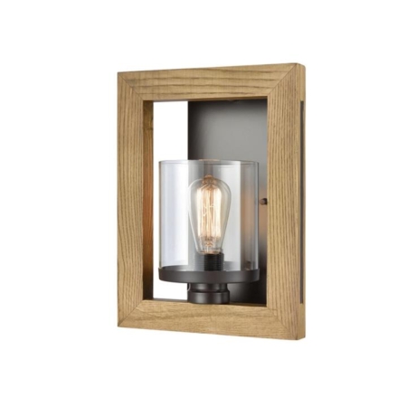 METI Wall Light Interior Surface Mounted ES Rectangular Frame Chestnut Wood Clear Glass Shade