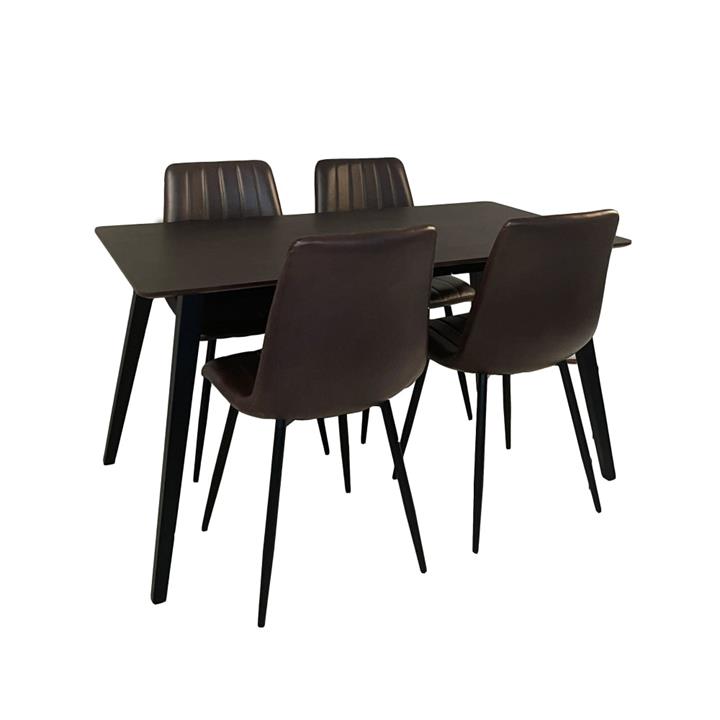 Kanaka 4Pcs Dining Set Dining Table 140cm in Walnut W/ 4Pc Molly Faux Leather Dining Chairs