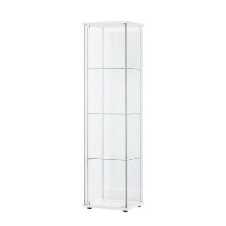 Dejaro Modern 4-Tier Display Shelf Storage Cabinet W/ 1-Door - Glass/White