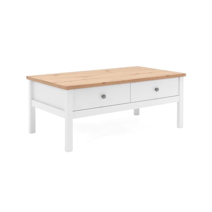 Mark Wooden Rectangular Coffee Table W/ 2-Drawers - White/Oak