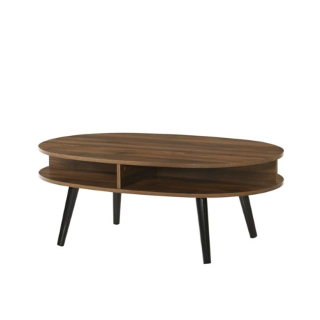 Minere Wooden Oval Coffee Table W/ Open Shelf - Walnut/Black