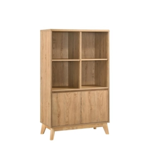 Minere Multi Purpose Bookcase Cupboard Storage Cabinet W/ 2-Doors 4-Shelf - Oak