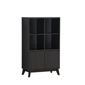 Minere Multi Purpose Bookcase Cupboard Storage Cabinet W/ 2-Doors 4-Shelf - Black