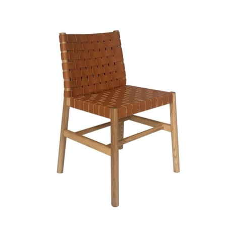 Piper Woven Leather Dining Chair Wooden legs - Brown