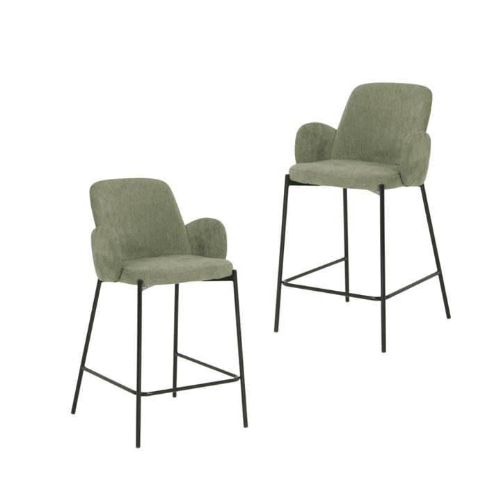 Set Of 2 Shae Knit Fabric Modern Kitchen Counter Bar Stool - Sage