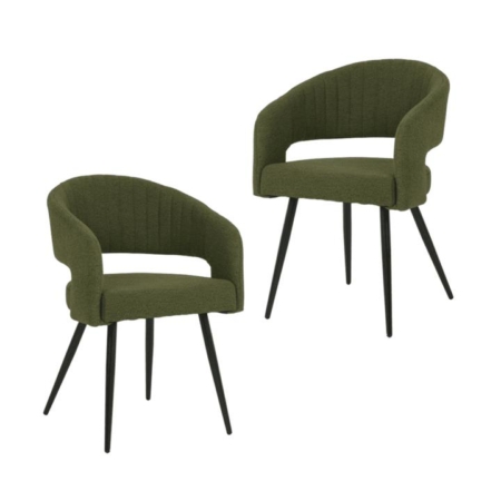 Set Of 2 Merril Modern Boucle Fabric Kitchen Dining Chair - Olive