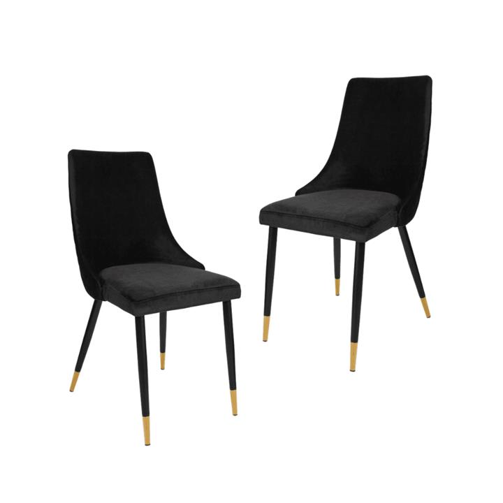 Set Of 2 Kira Velvet Fabric Modern Kitchen Dining Chair - Black