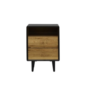 Twin 2-Drawer Wooden Bedside Table Nightstand - Black / Natural