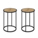 Set Of 2 Chevron Round Wood Top Metal Frame End Lamp Side Table - Black & Ash Veneer