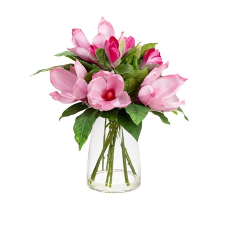 35Cm Magnolia Artificial Faux Plant Flower Decorative In Glass