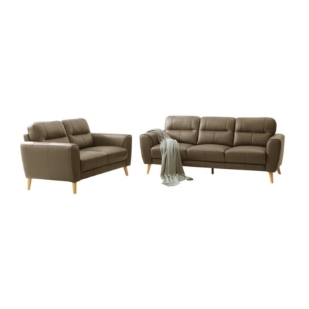 Urban Modern Luxury Genuine Leather 3 + 2 Seaters Sofa Set - Dark Grey