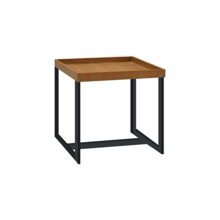 Regent Square End Lamp Side Table Black Powdercoated Metal Legs - Oak veneer