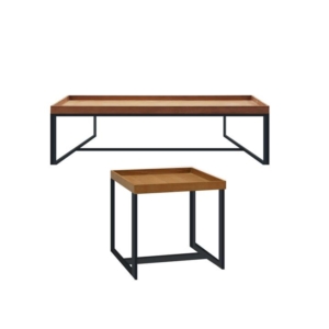 Regent Coffee & Lamp Side Table Set Black Powdercoated Metal Legs - Oak Veneer