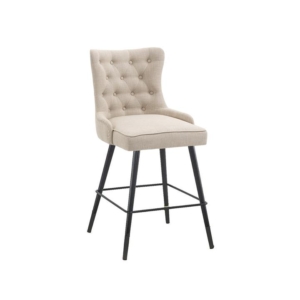 Will Fabric Kitchen Counter Bar Stool W/ Brass Gold Studs & Handles - Beige