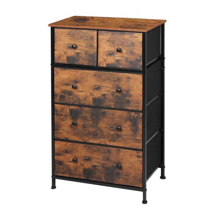 Levede Storage Cabinet Tower Chest of Drawers Dresser Tallboy Drawer Retro Brown