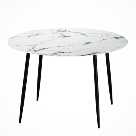 Dining Table Round Wooden Table With Marble Effect Metal Legs 110CM White