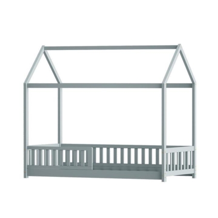 Wooden Bed Frame House Shape Pine Timber Base Single Size Platform Grey