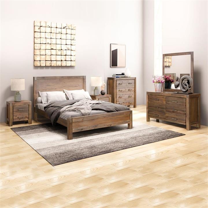 5 Pieces Bedroom Suite in Solid Wood Veneered Acacia Construction Timber Slat Double Size Chocolate Colour Bed