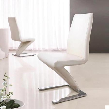 2x Z Shape White Leatherette Dining Chairs with Stainless Base