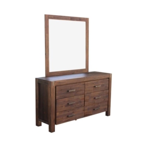 Dresser with 6 Storage Drawers in Solid Acacia & Veneer With Mirror in Chocolate Colour