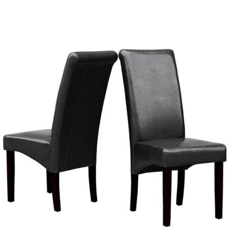 2x Wooden Frame Black Leatherette Dining Chairs with Solid Pine Legs